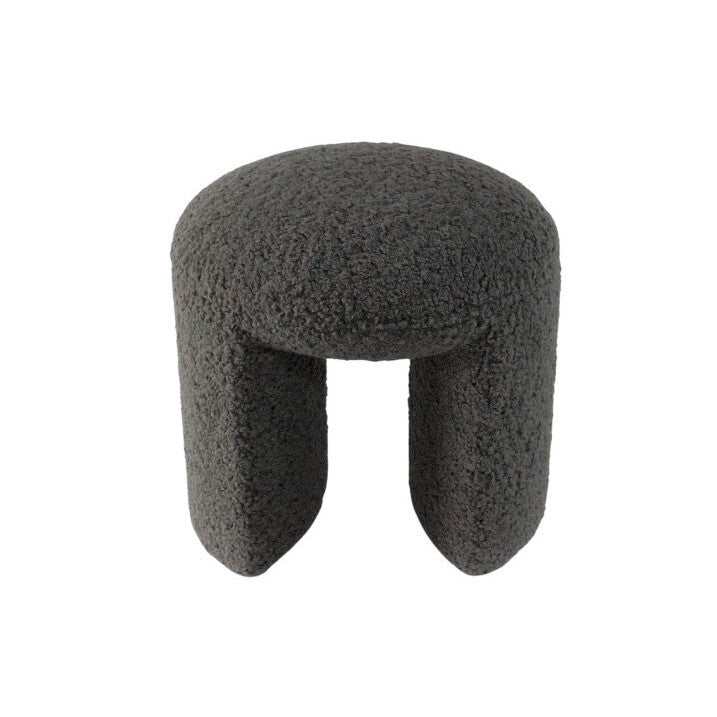 Aurora Stool by Satara | FRAMING TO A T - Faux wool ottoman in grey boucle