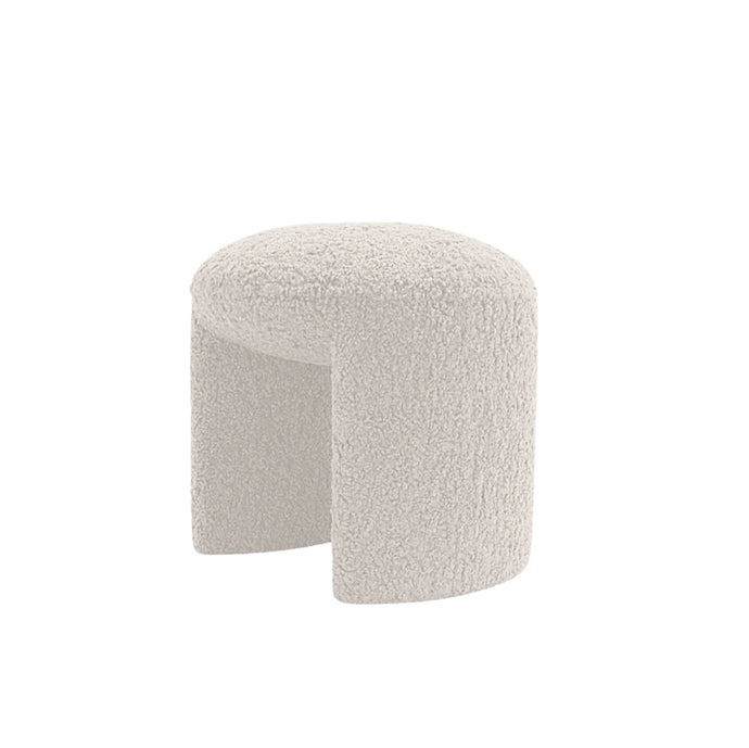 Aurora Stool by Satara | FRAMING TO A T - Faux wool ottoman in white boucle
