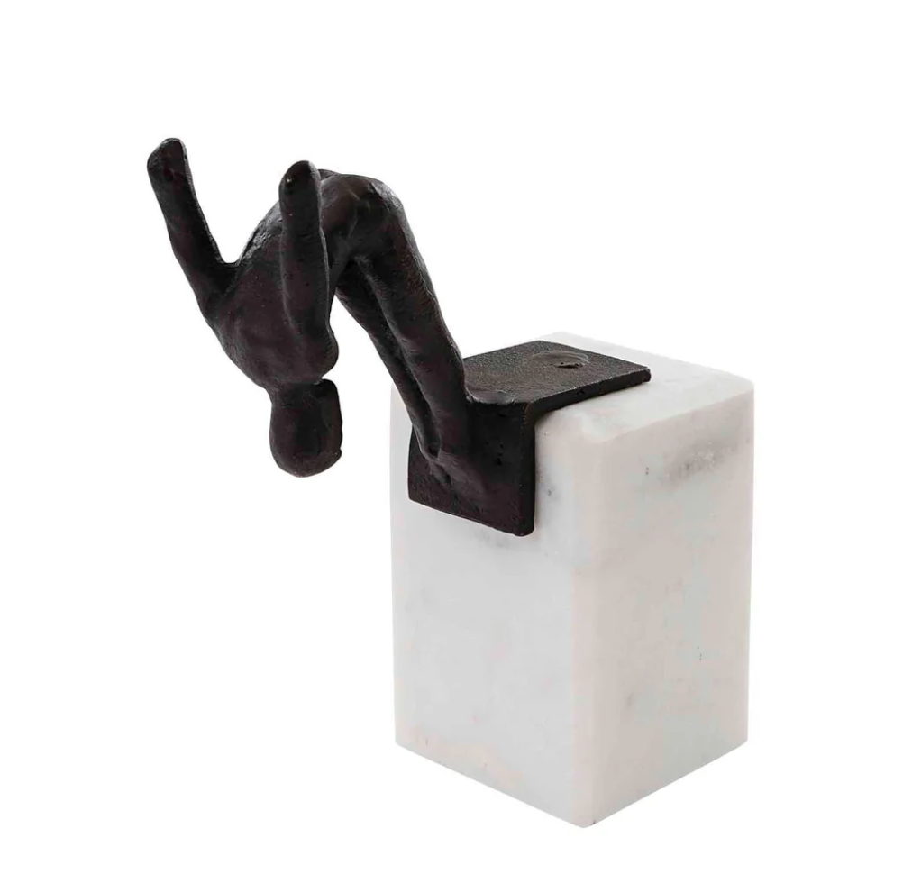 Banswara Diver Bookend by Horgans - A contemporary sculpture made from a marble block with bronze diving figure attached.