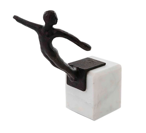 Banswara Swimmer Bookend by Horgans - A contemporary sculpture made from a marble block with swimming figure attached.