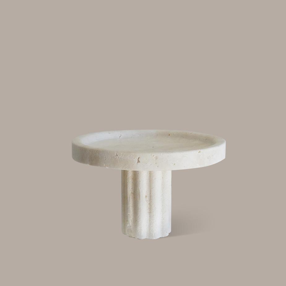 Column Tray - Round by Black Blaze - A round stone pedestal tray in a natural earthy colour.