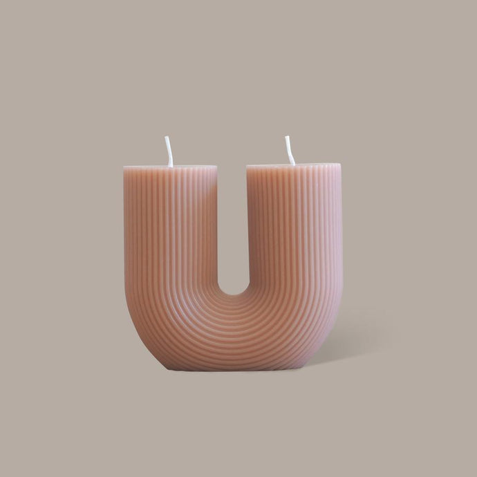 Curl Curl Candle - Blush by Black Blaze - An arched candle with two wicks with a modern, ribbed wax texture.