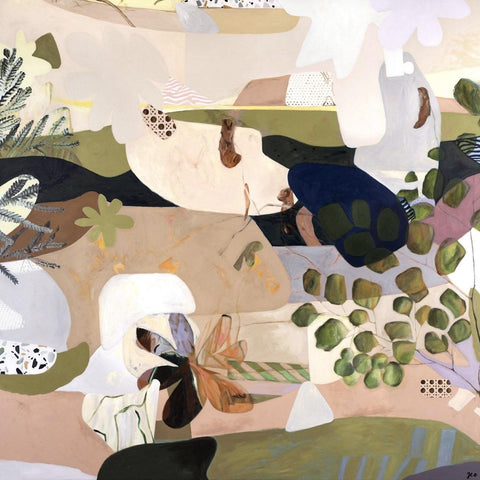 Daisy Chain Lyrics by Georgie Wilson - Abstract and realism combined, green, camel, cream, navy abstract foliage and features