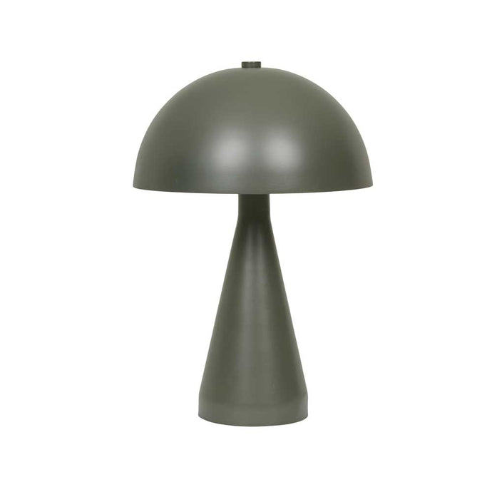 Easton Dome Lamp Olive Green by GlobeWest - A contemporary mushroom-style lamp, created in metal with a pedestal base in olive green.