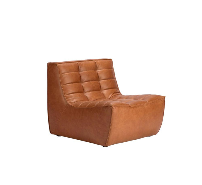 Ethnicraft Slouch Sofa Chair Old Saddle by GlobeWest. Old Saddle brown slouch sofa chair with square stiched details