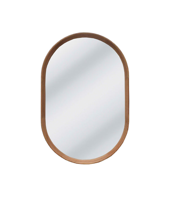 Freya Oak Mirror by On Trend. A beautiful classically elegant oak mirror to elevate your living, bedroom, hall or entry area. Oval shaped mirror with a deep angled oak frame.