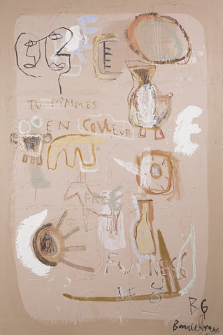 Fullness of Joy by Bonnie Gray - Sandy coloured background with drawings of faces, objects, animals and text