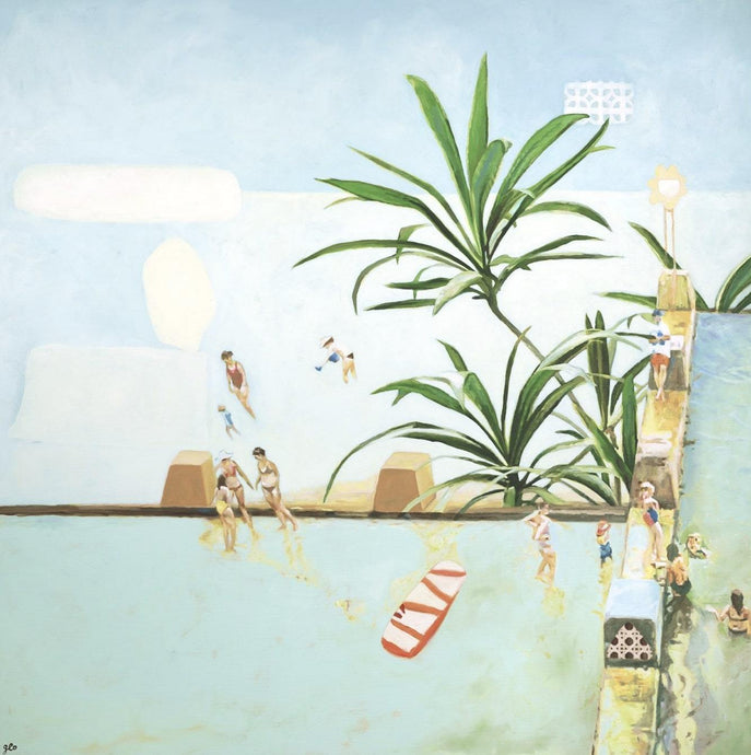 It's Always Summertime Somewhere by Georgie Wilson - Abstract and realism combined, green blue and white ocean pool edge with oversized plants