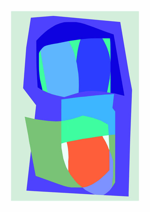 Keep Up by Philippa Riddiford - An abstract artwork in blue and green tones of organic shapes