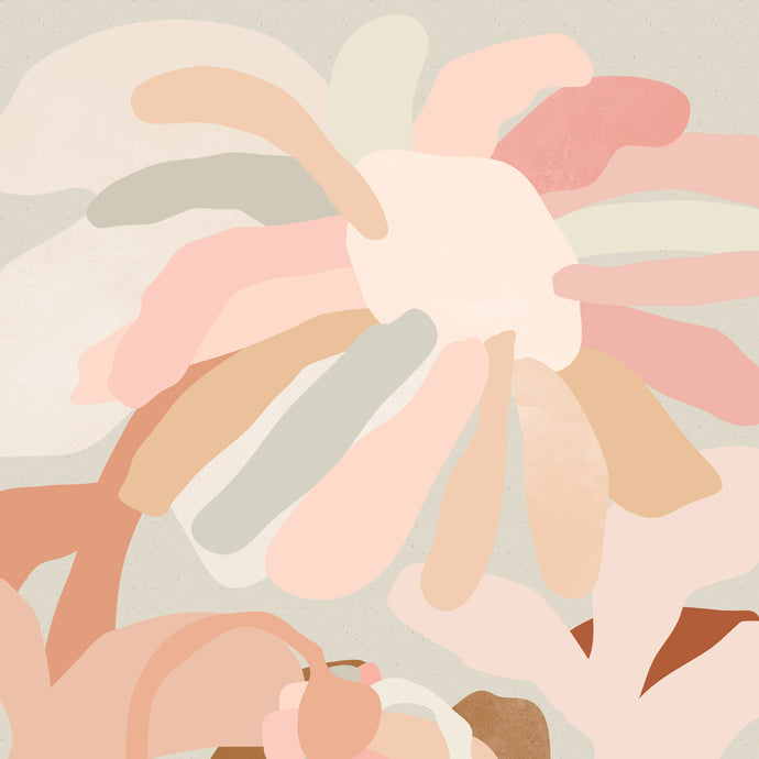 flowerbed IV square by Kimmy Hogan - Beautiful floral wall art print  in dusty pink, cream and light sage tones