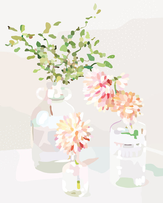 still life I by Kimmy Hogan - Beautiful wall floral art print in peach and green tones 