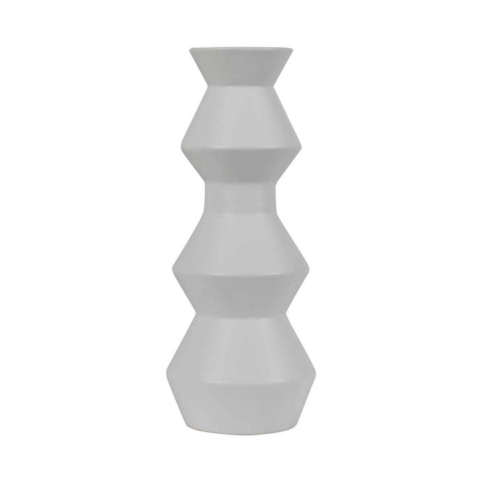 Lorne Totem Vase by GlobeWest. Beautiful white ceramic vase with zigzag sides. A stunning addition to display on your shelf or mantle. 