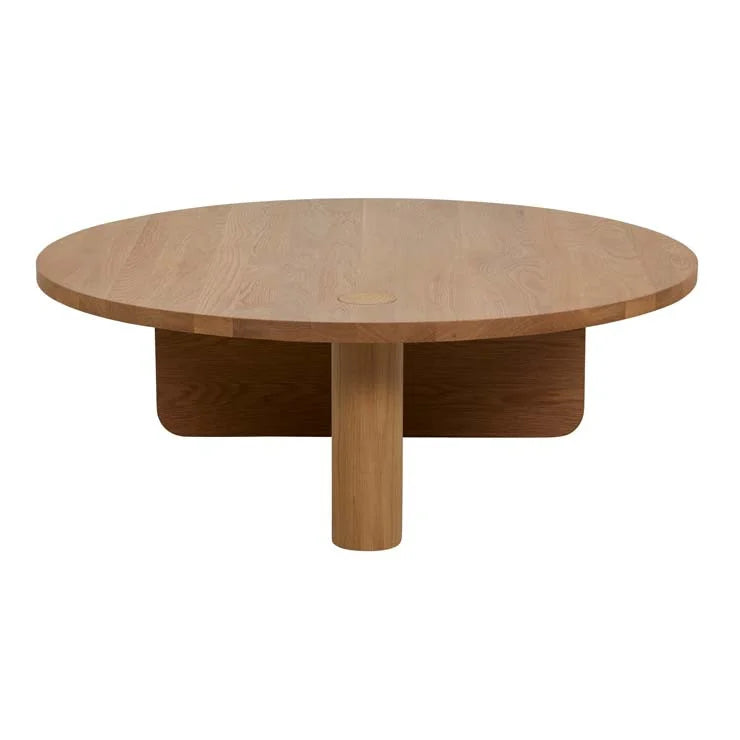 Natadora Pivot Coffee Table by GlobeWest - A round coffee table in a dark timber with wooden legs.