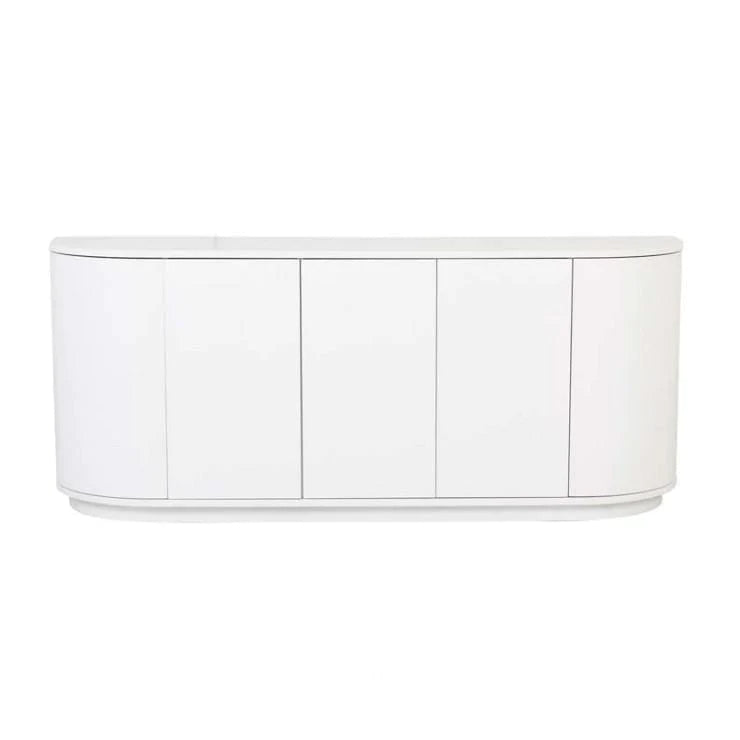 Oberon Crescent Buffet by GlobeWest - A white buffet with five doors and curved sides.