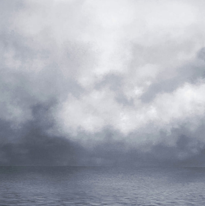 Petrichor by Debbie Mackenzie - A moody artwork with grey clouds over the ocean. 