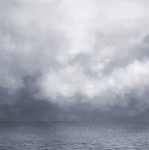Petrichor by Debbie Mackenzie - A moody artwork with grey clouds over the ocean. 