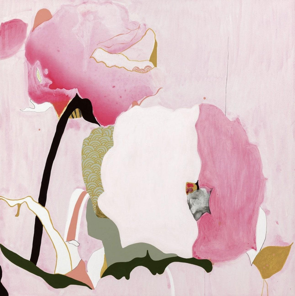 Pink Rose by Beth Kennedy - Abstract Collage print with pinks and greens to make out a rose