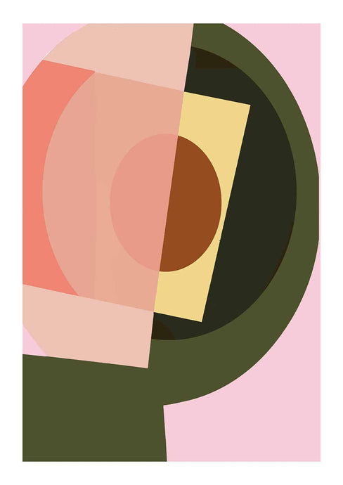 Play The Game by Philippa Riddiford - Abstract shapes in soft pink tones with earthy moss green and brown