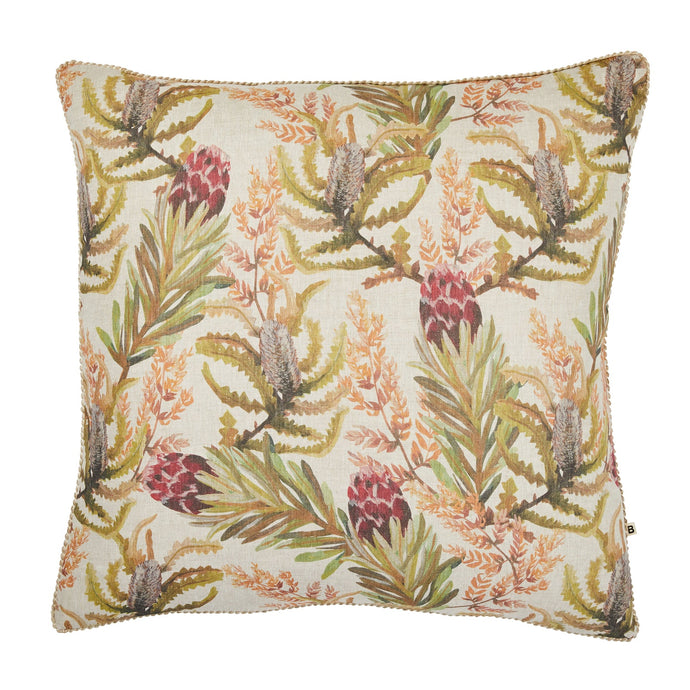Protea 60cm Cushion in Multi by Bonnie and Neil  - A cushion with a leaf print in dark green colours.