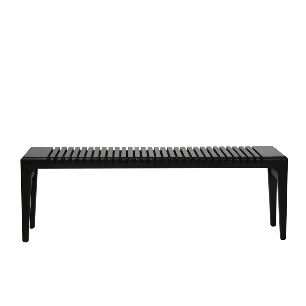 Scandic Bench Charcoal by Satara | FRAMING TO A T - Slimline black timber bench seat with slatted effect.
