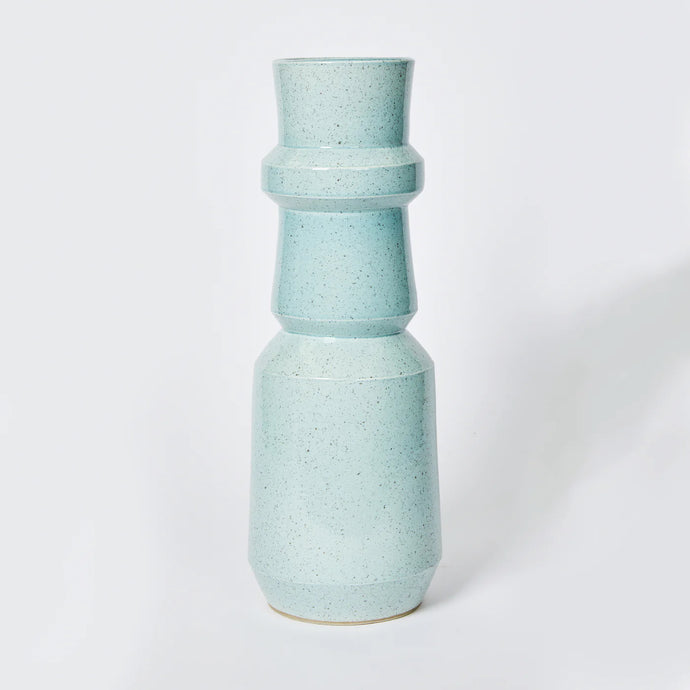 Earth Soft Blue Large 43cm Vase by Bonnie and Neil - A blue ceramic vase with dark blue speckles with an irregular shape. 