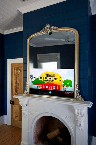 Victorian Arched TV-Mirror in Ornate Soft Silver Leaf Frame