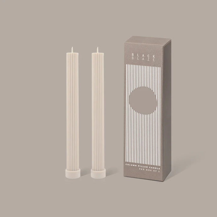 Column Pillar Candle Duo - Cream White by Black Blaze - Cream white pair of soy wax candles