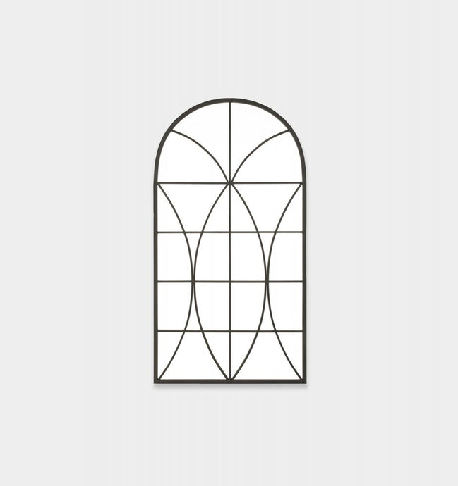 Grand Arch Black Mirror by Middle of Nowhere. Black iron framed mirror in a grand arch shape with internal curved panes. A beautiful addition to enhance your space