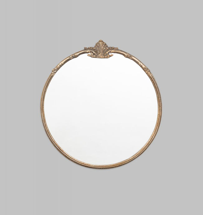 Lorraine Round Antique Brass Mirror by Middle of Nowhere. Antique Brass round ornate mirror. A perfect mirror to add a interest to your space.